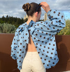 BLOUSE DOS NU BLEUE À POIS
