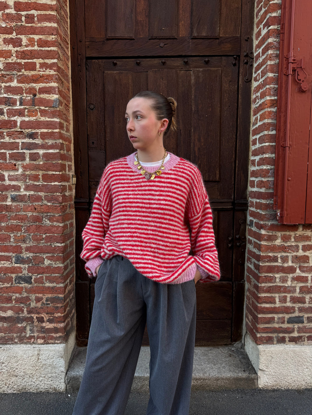 PULL RAYÉ DOUX ROSE