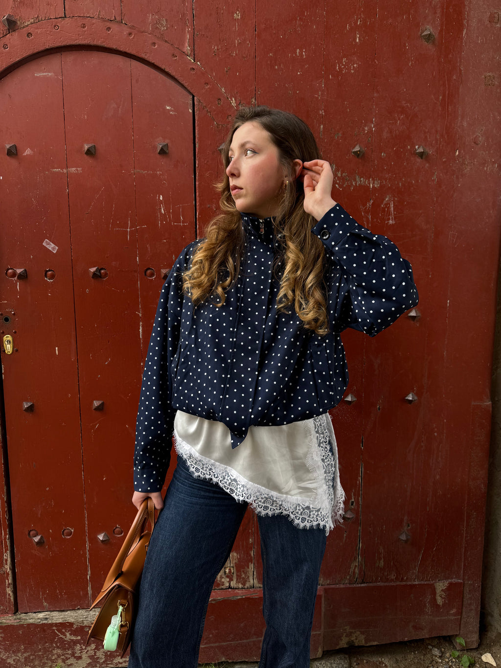 VESTE BLEUE MARINE A POIS