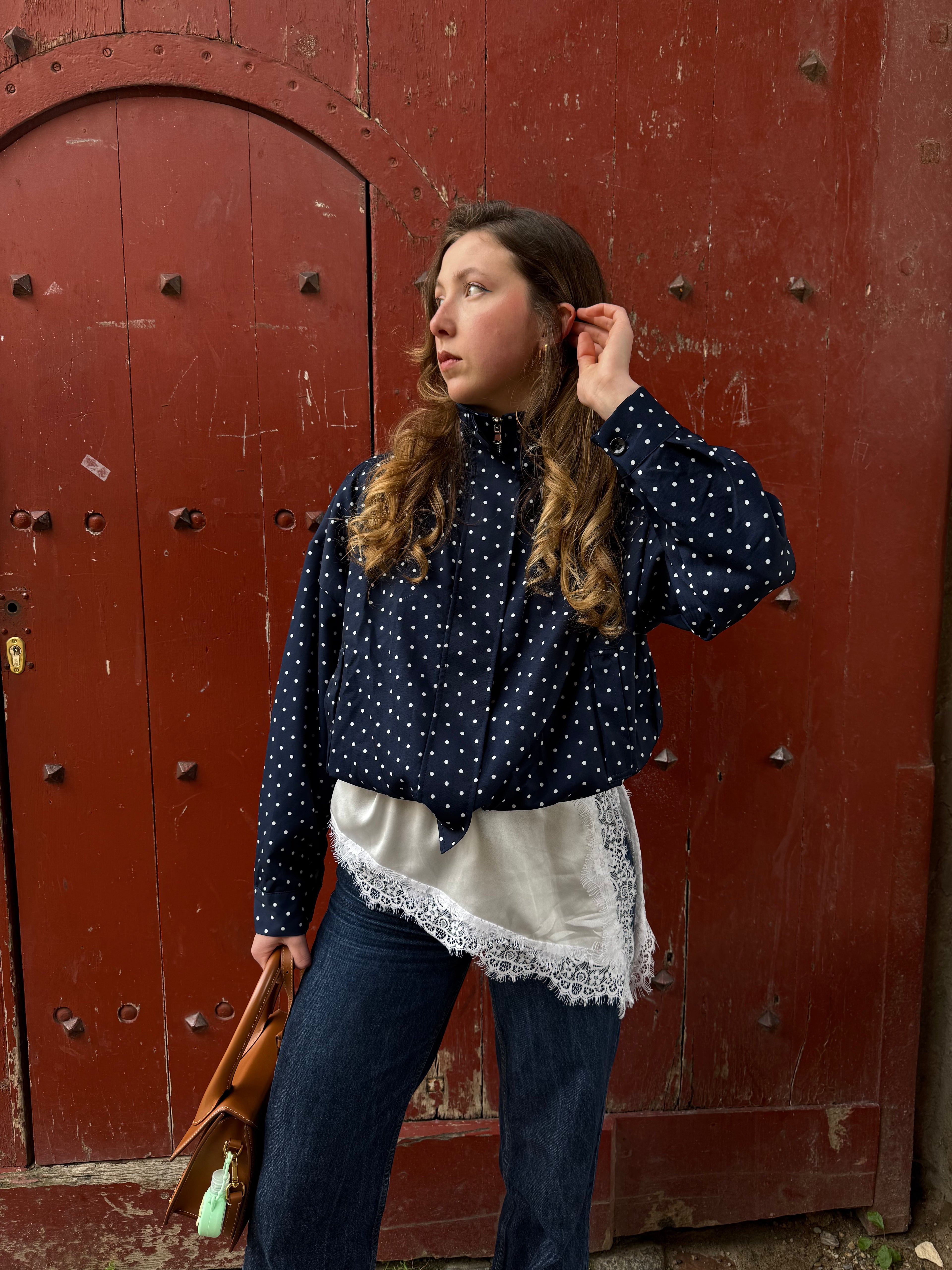 VESTE BLEUE MARINE A POIS