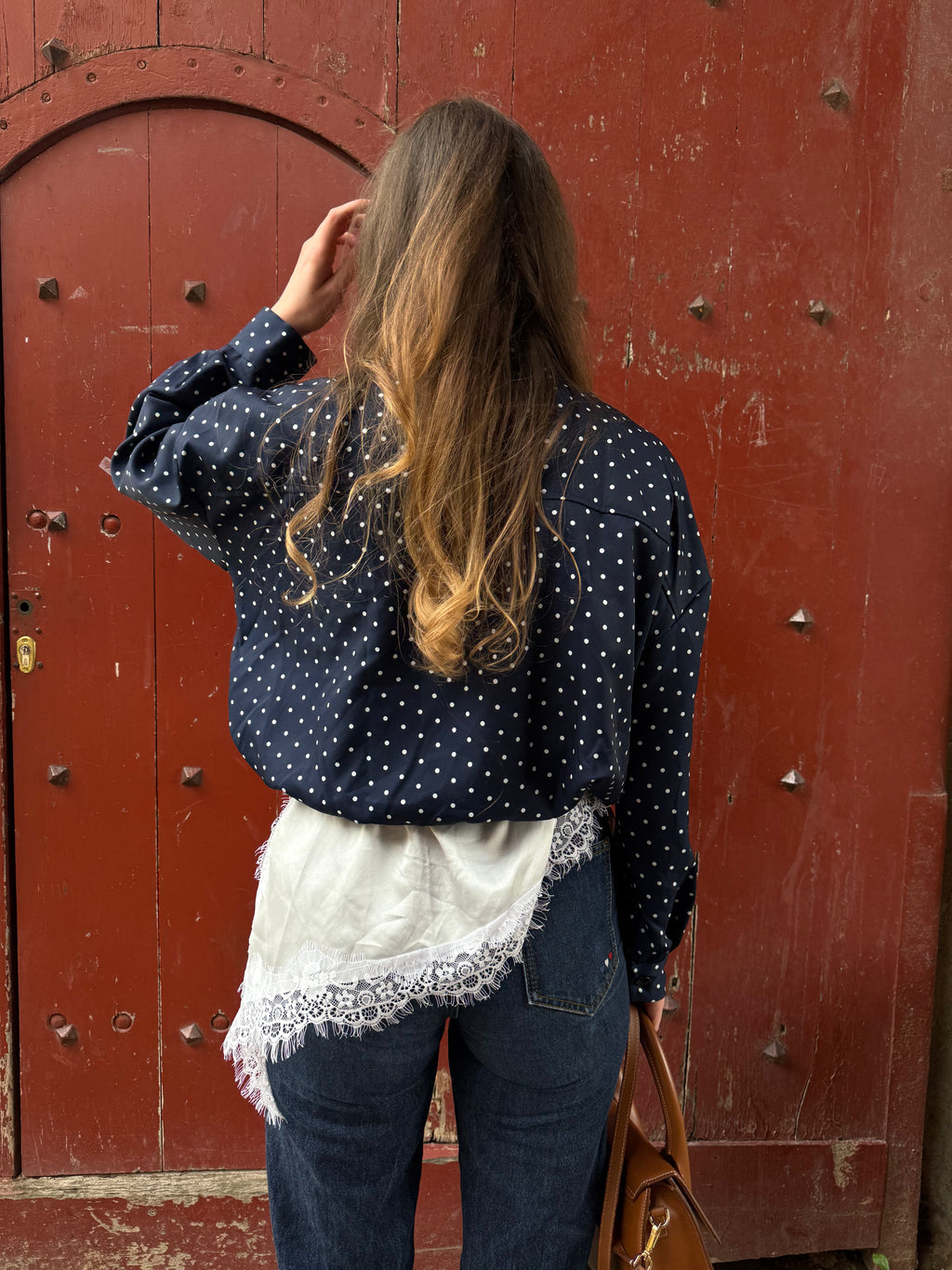 VESTE BLEUE MARINE A POIS