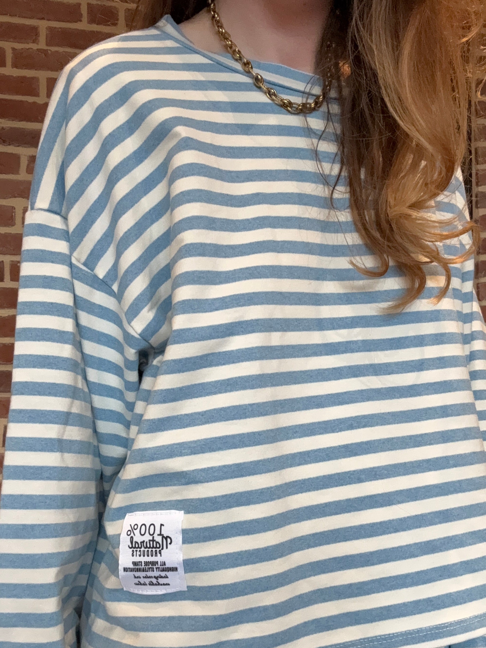 ENSEMBLE COTON RAYE BLEU