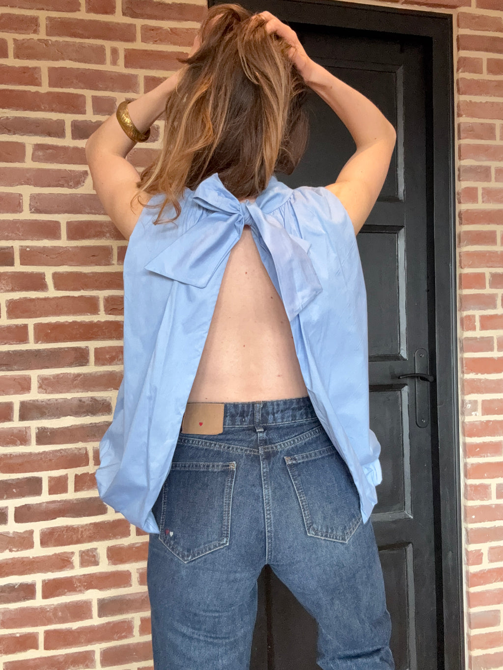 BLOUSE DOS NU BLEUE SANS MANCHE