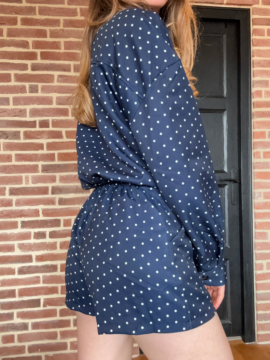 SHORT BLEU MARINE A POIS